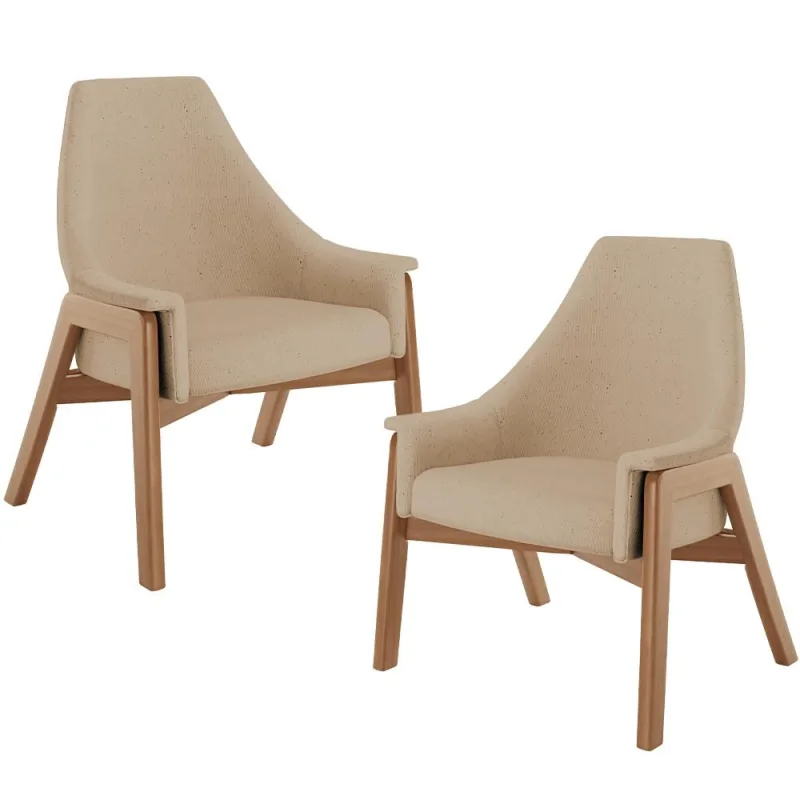 Kit 02 Poltronas Decorativa Para Sala de Estar Sakura L02 Linho Bege Escuro - Lyam Decor - Lyam Decor - Móveis