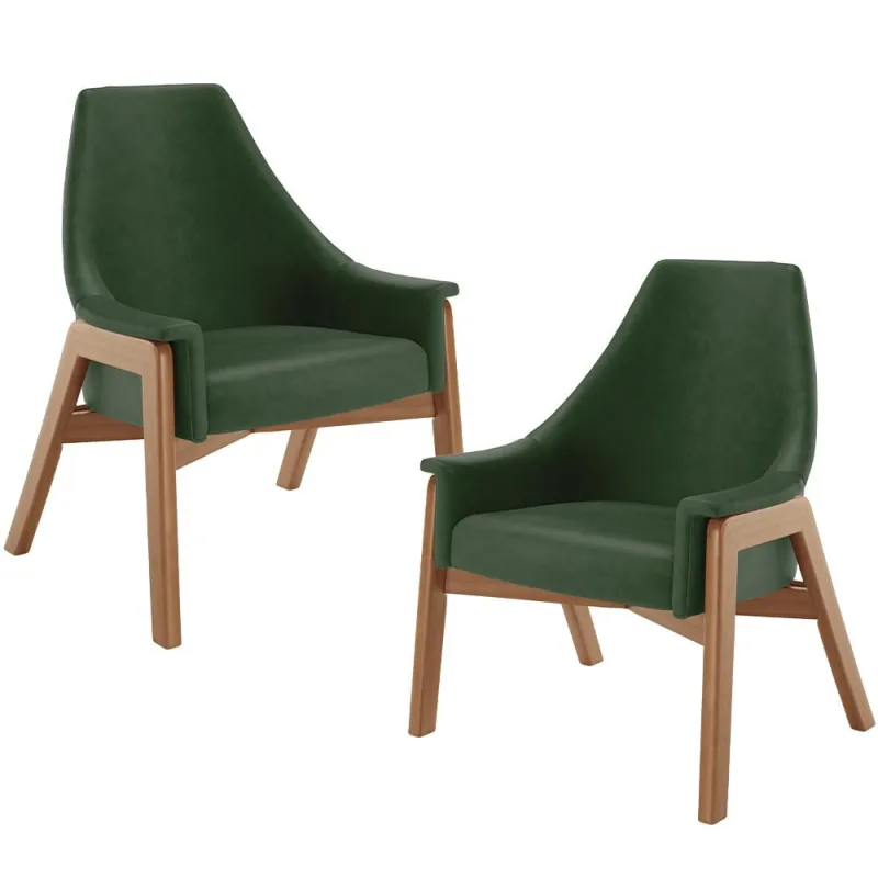 Kit 02 Poltronas Decorativa Para Sala de Estar Sakura L02 Couríssimo Verde Musgo - Lyam Decor - Lyam Decor - Móveis