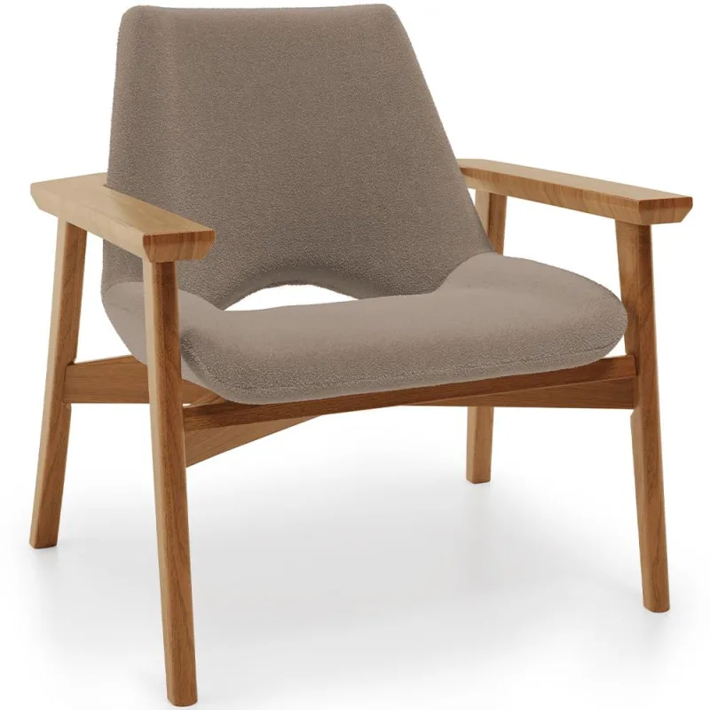 Poltrona Decorativa Para Sala de Estar Living Base Madeira Becker L02 Bouclê Bege - Lyam Decor - Lyam Decor - Móveis