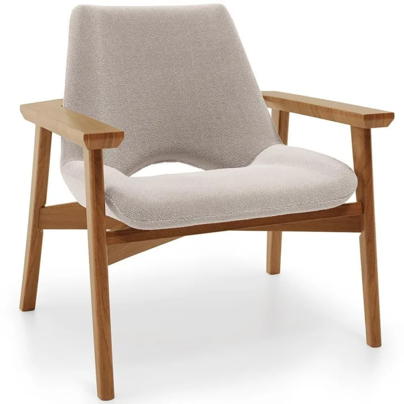 Poltrona Decorativa Para Sala De Estar Living Base Madeira Becker L02 Bouclê Creme - Lyam Decor - Lyam Decor - Agro
