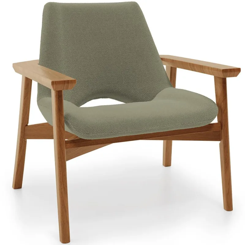 Poltrona Decorativa Para Sala de Estar Living Base Madeira Becker L02 Bouclê Oliva - Lyam Decor - Lyam Decor - Móveis