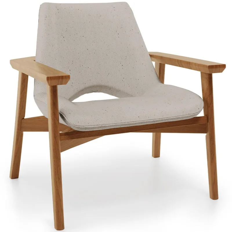 Poltrona Decorativa Para Sala de Estar Living Base Madeira Becker L02 Linho Bege - Lyam Decor - Lyam Decor - Móveis