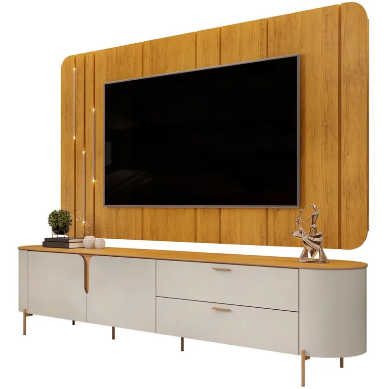 Rack Para Sala com Painel Para TV 75 Pol Dion D05 Bali Cedro - Lyam Decor - Lyam Decor - Móveis