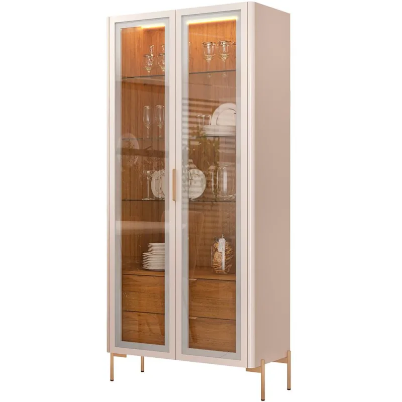 Cristaleira Para Sala De Jantar Bar Adega 02 Portas Tarsila D05 Off White Freijó- Lyam - Lyam Decor - Móveis