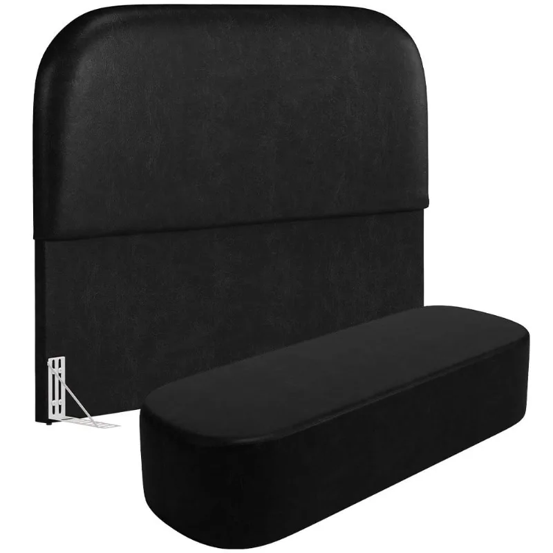Cabeceira Cama Box Queen 160cm Lanna com Puff Recamier Doha W01 Couríssimo Preto - Lyam Decor