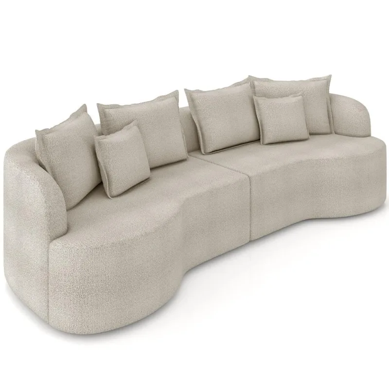 Sofá 3 Lugares Orgânico Sala De Estar Living 210cm Ekos K01 Bouclê Bege - Lyam Decor - Lyam Decor - Móveis