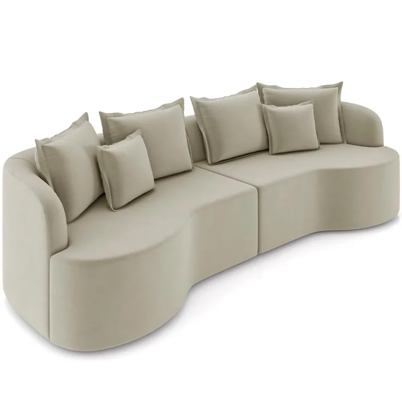 Sofá 3 Lugares Orgânico Sala De Estar Living 230cm Ekos K01 Veludo Bege - Lyam Decor - Lyam Decor - Móveis