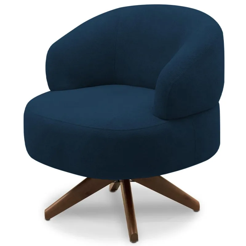 Poltrona Decorativa Giratória Sala de Estar Living Seven F04 Veludo Azul - Lyam Decor - Lyam Decor - Móveis