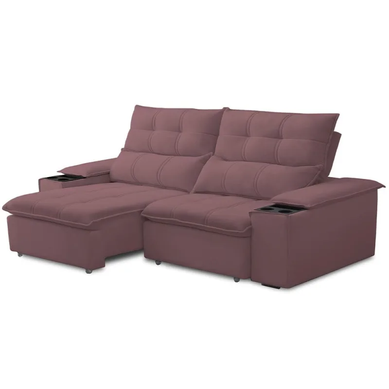 Sofá Retrátil Reclinável Para Sala de Estar Living 210cm Ártico F04 Veludo Lilás - Lyam Decor - Lyam Decor - Móveis
