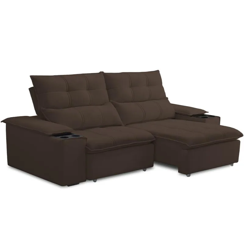 Sofá Retrátil Reclinável Para Sala de Estar Living 210cm Ártico F04 Veludo Marrom - Lyam Decor - Lyam Decor - Móveis
