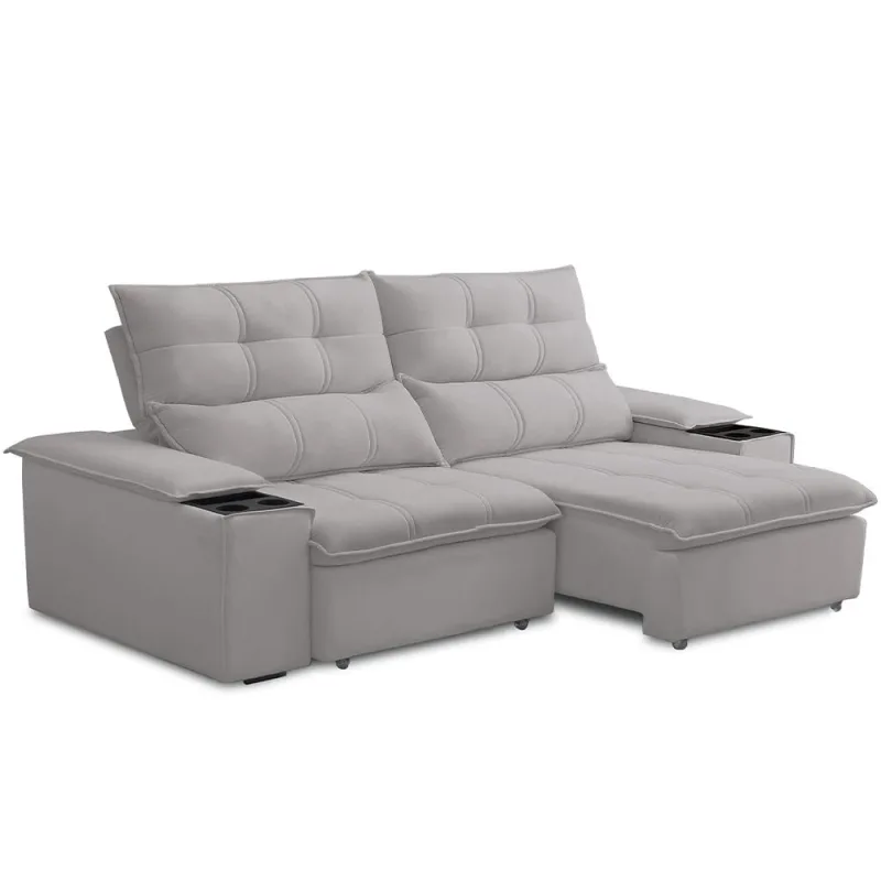Sofá Retrátil Reclinável Para Sala de Estar Living 210cm Ártico F04 Veludo Cinza - Lyam Decor - Lyam Decor - Móveis