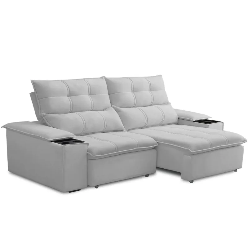 Sofá Retrátil Reclinável Para Sala de Estar Living 210cm Ártico F04 Bouclê Cinza - Lyam Decor - Lyam Decor - Móveis