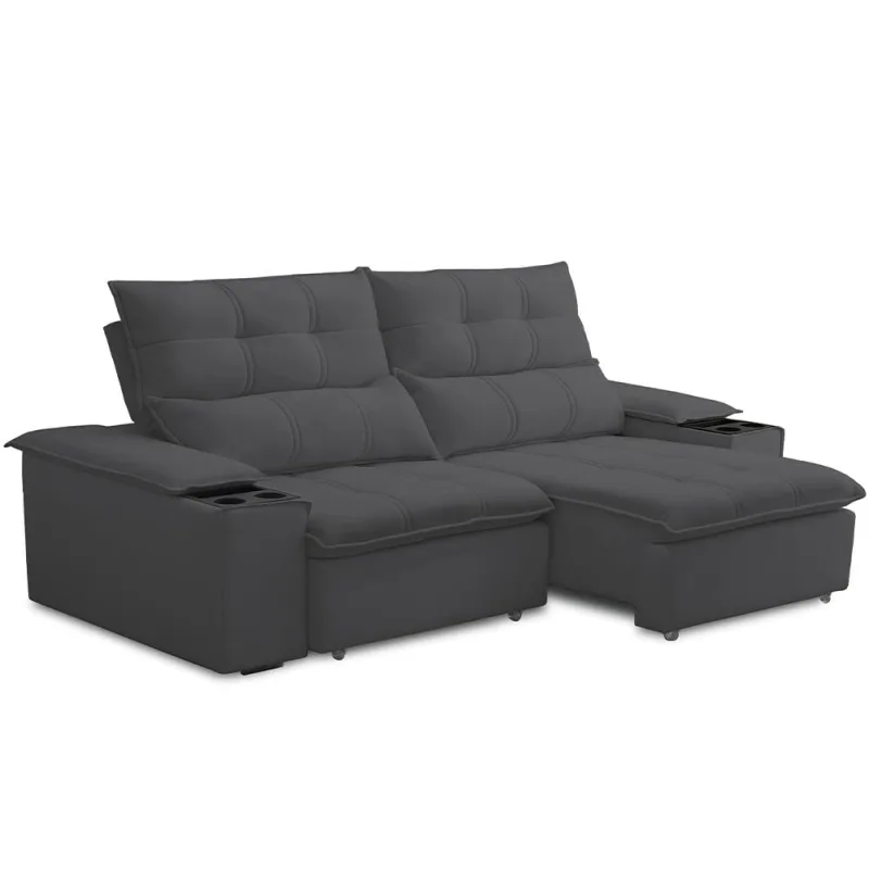 Sofá Retrátil Reclinável Para Sala de Estar Living 210cm Ártico F04 Bouclê Grafite - Lyam Decor - Lyam Decor - Móveis