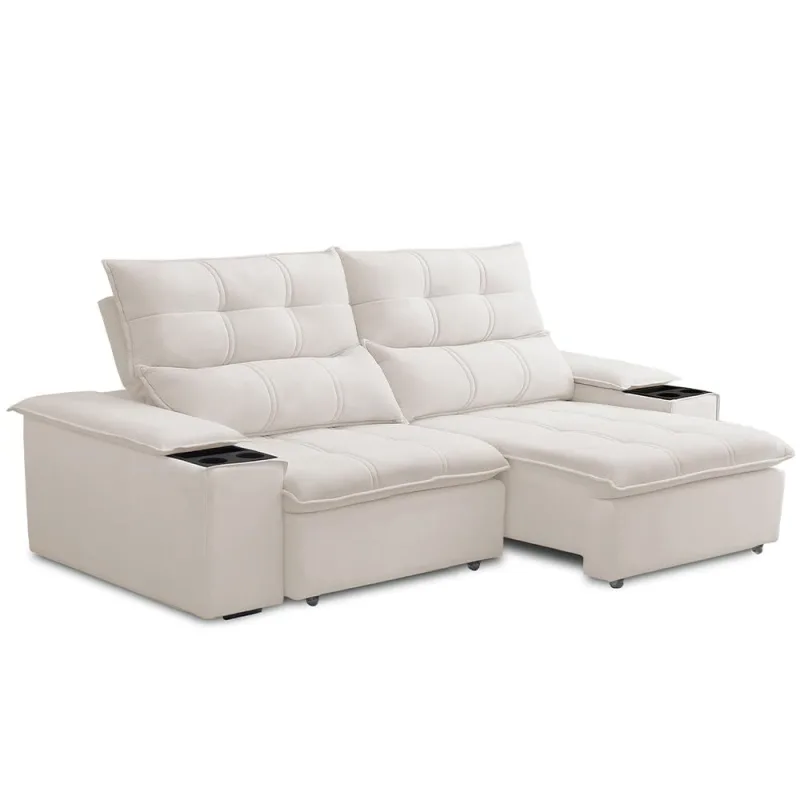 Sofá Retrátil Reclinável Para Sala de Estar Living 210cm Ártico F04 Bouclê Cru - Lyam Decor - Lyam Decor - Móveis