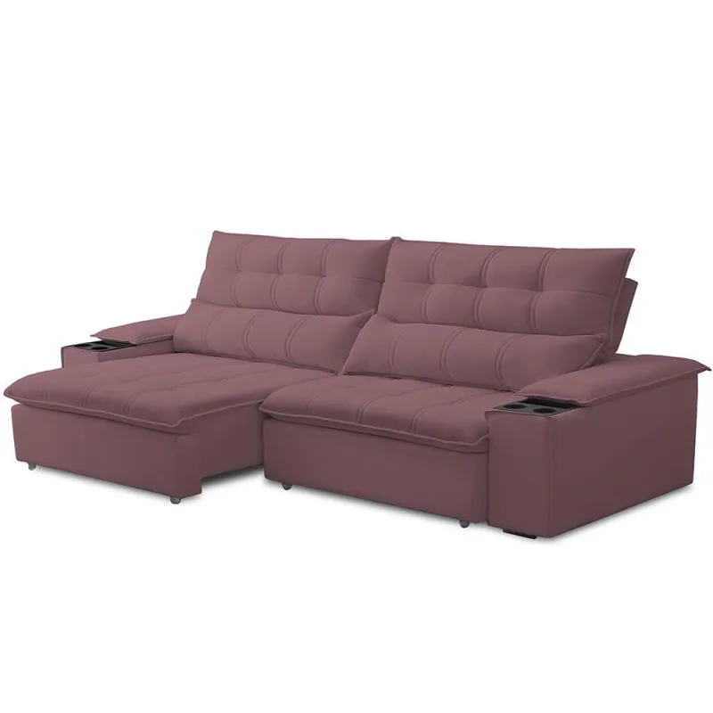 Sofá Retrátil Reclinável Para Sala de Estar Living 230cm Ártico F04 Veludo Lilás - Lyam Decor - Lyam Decor - Móveis