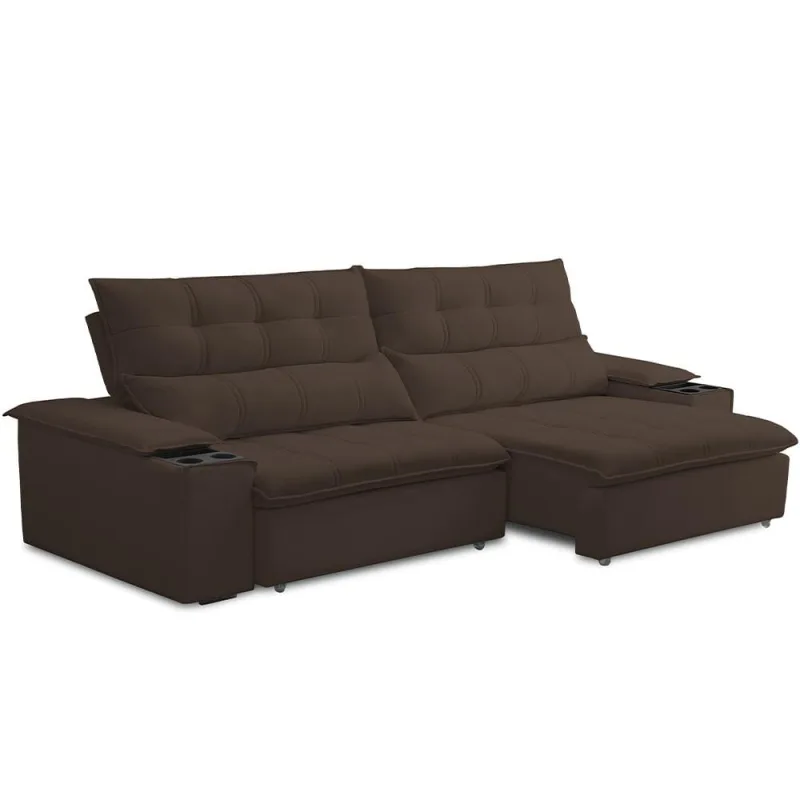 Sofá Retrátil Reclinável Para Sala de Estar Living 230cm Ártico F04 Veludo Marrom - Lyam Decor - Lyam Decor - Móveis