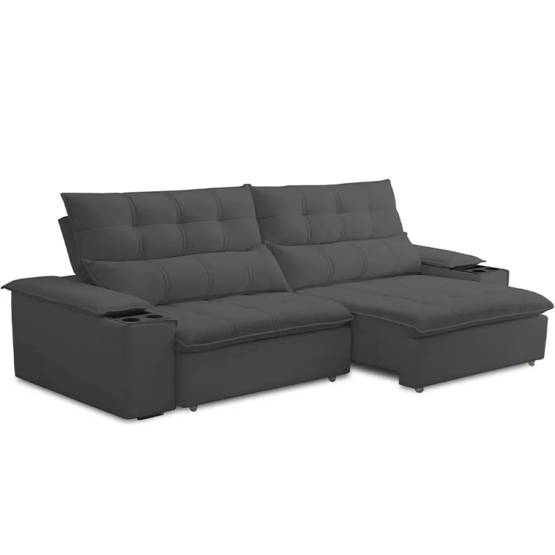 Sofá Retrátil Reclinável Para Sala de Estar Living 230cm Ártico F04 Bouclê Grafite - Lyam Decor - Lyam Decor - Móveis