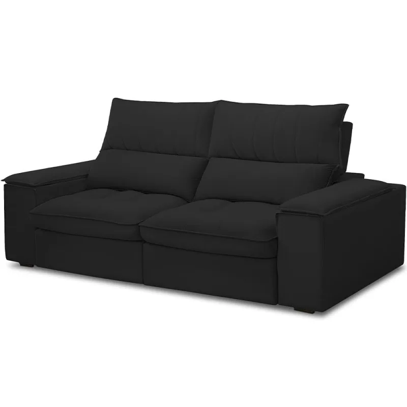 Sofá Retrátil Reclinável Para Sala de Estar Living 210cm Nápoles F04 Veludo Preto - Lyam Decor - Lyam Decor - Móveis