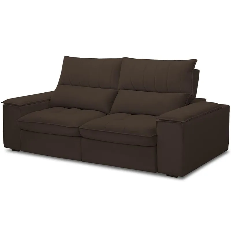Sofá Retrátil Reclinável Para Sala de Estar Living 210cm Nápoles F04 Veludo Marrom - Lyam Decor - Lyam Decor - Móveis
