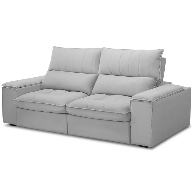Sofá Retrátil Reclinável Para Sala de Estar Living 210cm Nápoles F04 Bouclê Cinza - Lyam Decor - Lyam Decor - Móveis