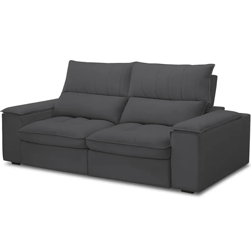 Sofá Retrátil Reclinável Para Sala de Estar Living 210cm Nápoles F04 Bouclê Grafite - Lyam Decor - Lyam Decor - Móveis