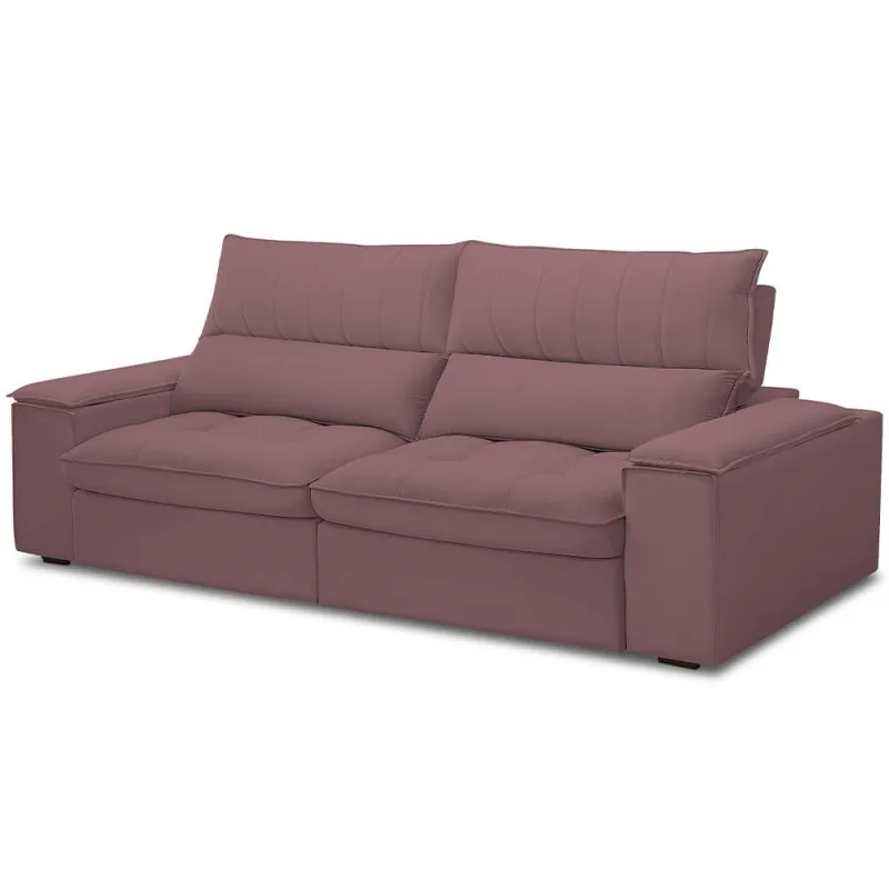 Sofá Retrátil Reclinável Para Sala de Estar Living 250cm Nápoles F04 Veludo Lilás - Lyam Decor - Lyam Decor - Móveis