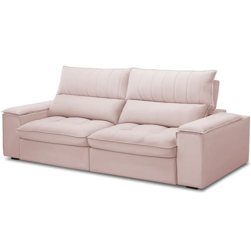 Sofá Retrátil Reclinável Para Sala de Estar Living 250cm Nápoles F04 Veludo Rosê - Lyam Decor - Lyam Decor - Móveis