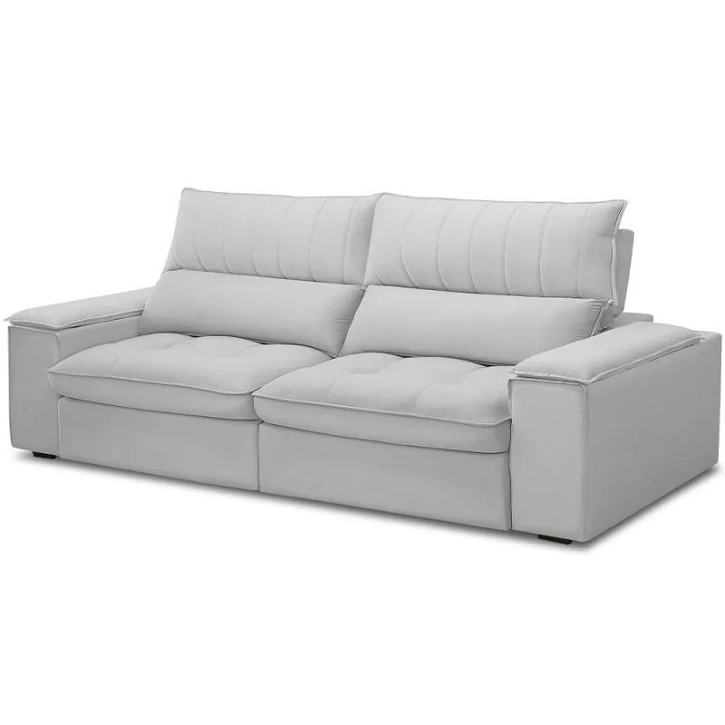 Sofá Retrátil Reclinável Para Sala de Estar Living 250cm Nápoles F04 Bouclê Cinza - Lyam Decor - Lyam Decor - Móveis
