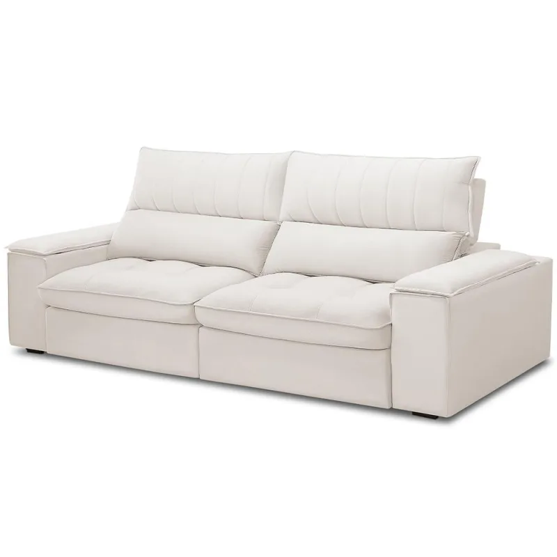 Sofá Retrátil Reclinável Para Sala de Estar Living 250cm Nápoles F04 Bouclê Cru - Lyam Decor - Lyam Decor - Móveis