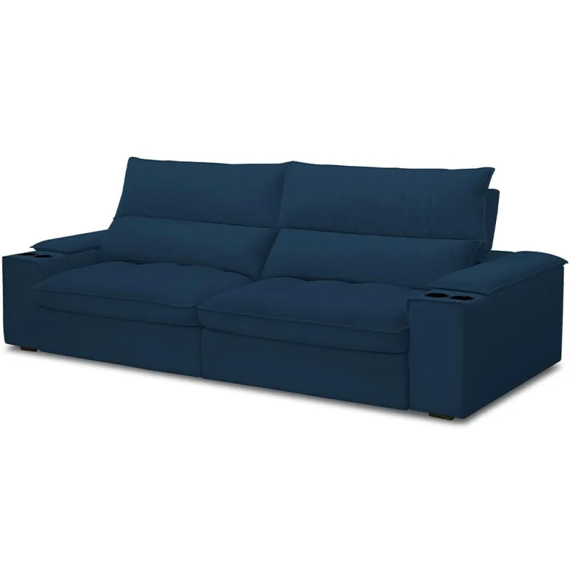 Sofá Retrátil Reclinável Para Sala de Estar Living 280cm Nápoles F04 Veludo Azul - Lyam Decor - Lyam Decor - Móveis
