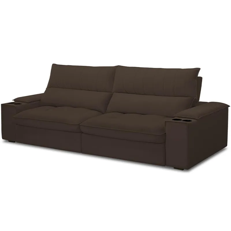 Sofá Retrátil Reclinável Para Sala de Estar Living 280cm Nápoles F04 Veludo Marrom - Lyam Decor - Lyam Decor - Móveis