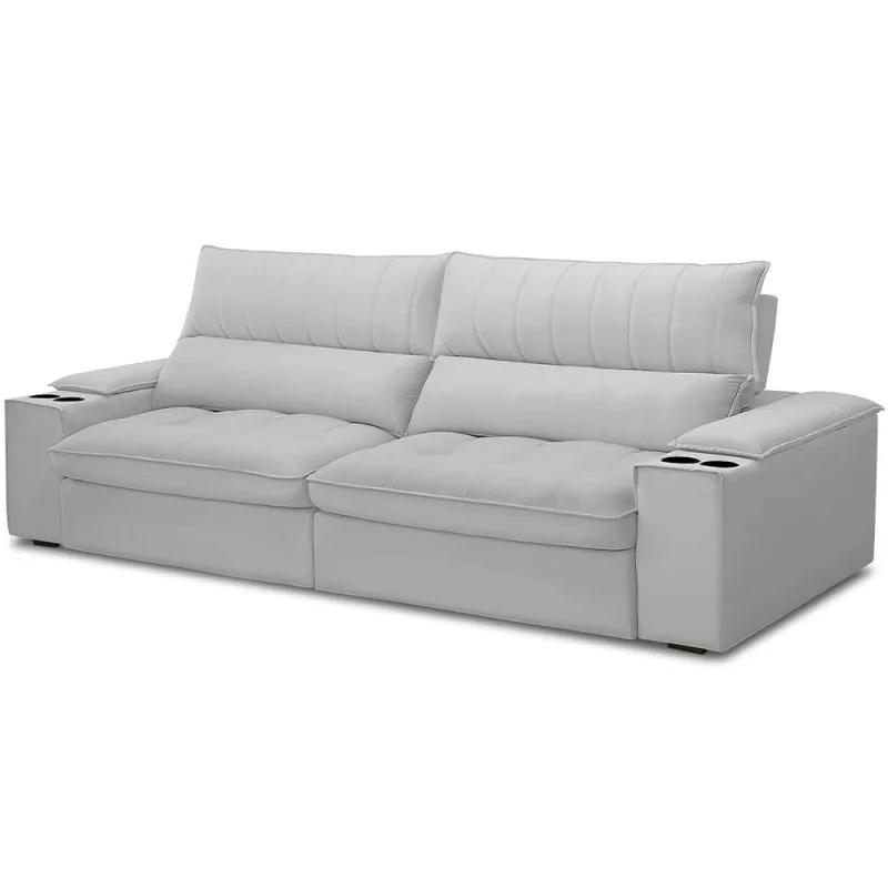 Sofá Retrátil Reclinável Para Sala de Estar Living 280cm Nápoles F04 Bouclê Cinza - Lyam Decor - Lyam Decor - Móveis