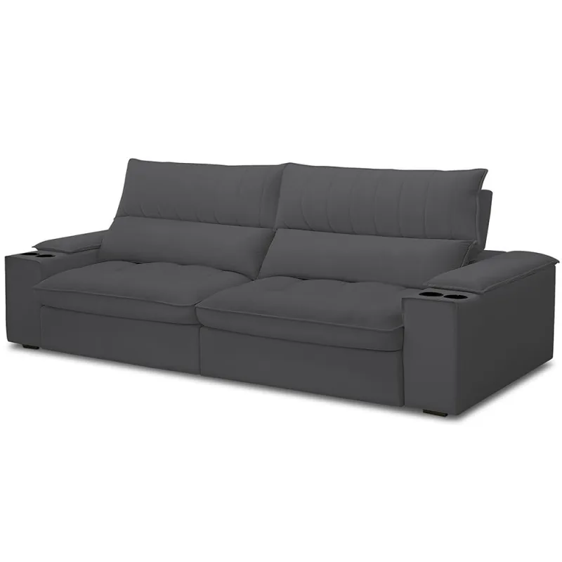 Sofá Retrátil Reclinável Para Sala de Estar Living 280cm Nápoles F04 Bouclê Grafite - Lyam Decor - Lyam Decor - Móveis
