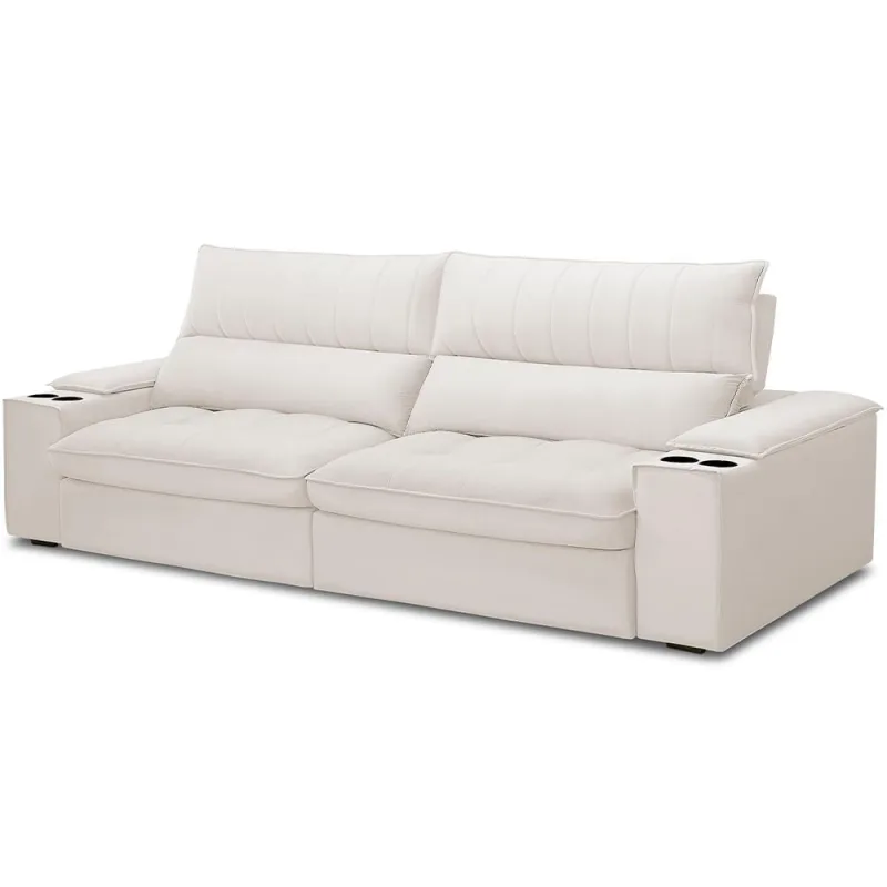 Sofá Retrátil Reclinável Para Sala de Estar Living 280cm Nápoles F04 Bouclê Cru - Lyam Decor - Lyam Decor - Móveis