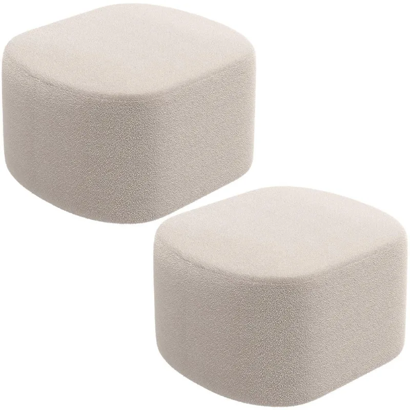 Kit 2 Puffs Decorativos Orgânico para Living Quarto 70cm Doha W01 Bouclê Creme - Lyam Decor