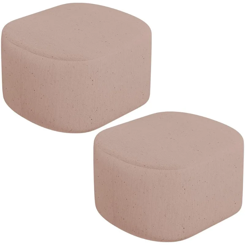 Kit 2 Puffs Decorativos Orgânico para Living Quarto 70cm Doha W01 Linho Rosê - Lyam Decor