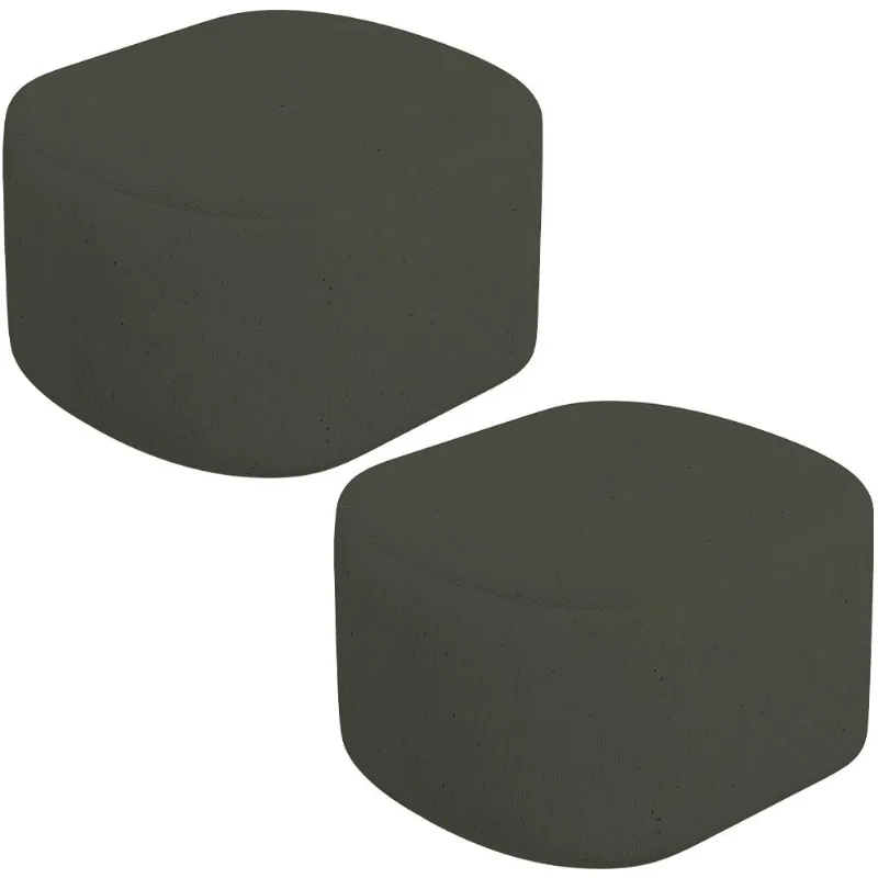 Kit 2 Puffs Decorativos Orgânico para Living Quarto 70cm Doha W01 Linho Verde Musgo - Lyam Decor
