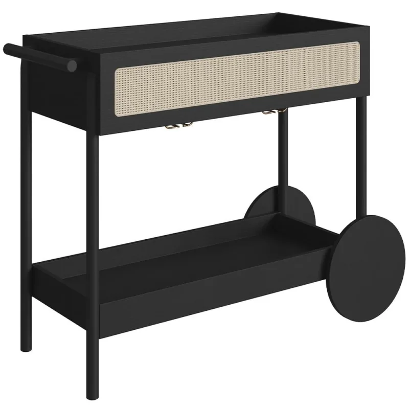 Carrinho Bar Com Porta Taças Pés Madeira Moss A03 Nero Preto - Lyam Decor - Lyam Decor - Utilidades Domesticas