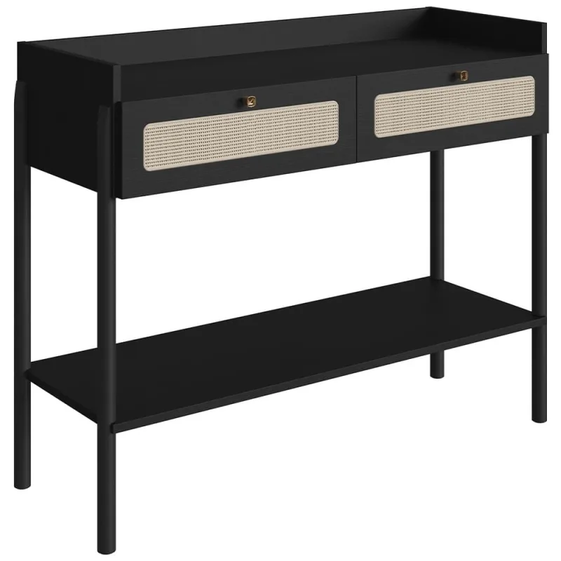Aparador Para Sala de Estar 2 Gavetas Pés Madeira Moss A03 Nero Preto - Lyam Decor - Lyam Decor - Móveis
