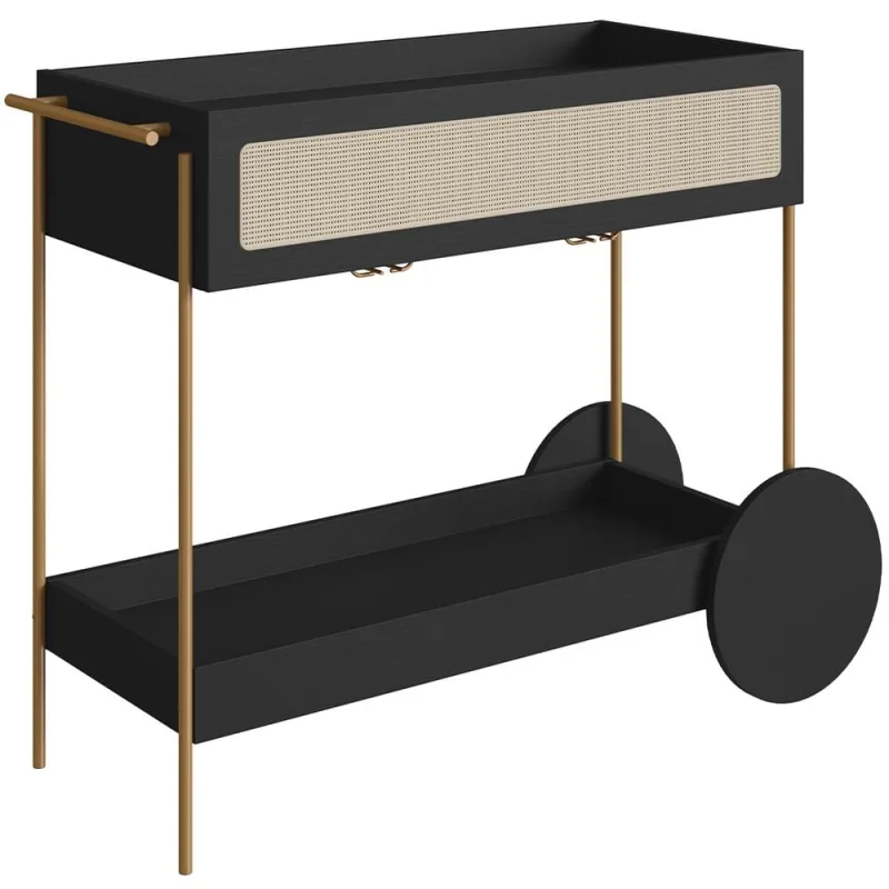 Carrinho Bar Com Porta Taças Industrial Indy A03 Nero Dourado - Lyam Decor - Lyam Decor - Utilidades Domesticas