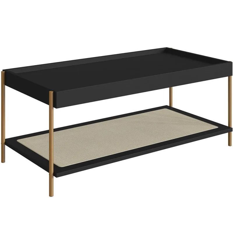 Mesa de Centro Para Sala de Estar Industrial Indy A03 Nero Dourado - Lyam Decor - Lyam Decor - Móveis