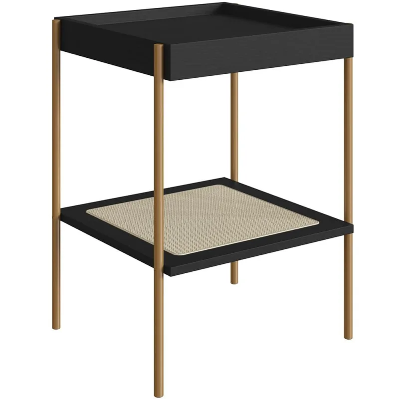 Mesa Lateral Para Sala de Estar Industrial Indy A03 Nero Dourado - Lyam Decor - Lyam Decor - Móveis
