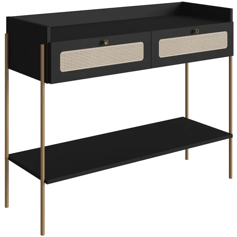 Aparador Para Sala de Estar 2 Gavetas Industrial Indy A03 Nero Dourado - Lyam Decor - Lyam Decor - Móveis