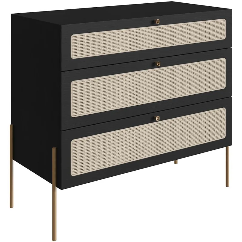 Cômoda Com 03 Gavetas Para Quarto Closet Industrial Indy A03 Nero Dourado - Lyam Decor - Lyam Decor - Móveis