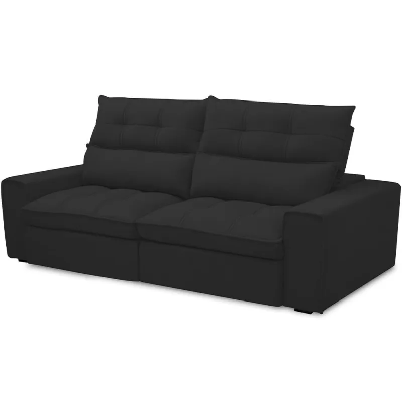 Sofá Retrátil Reclinável Para Sala de Estar Living 230cm Dimas F04 Veludo Preto - Lyam Decor - Lyam Decor