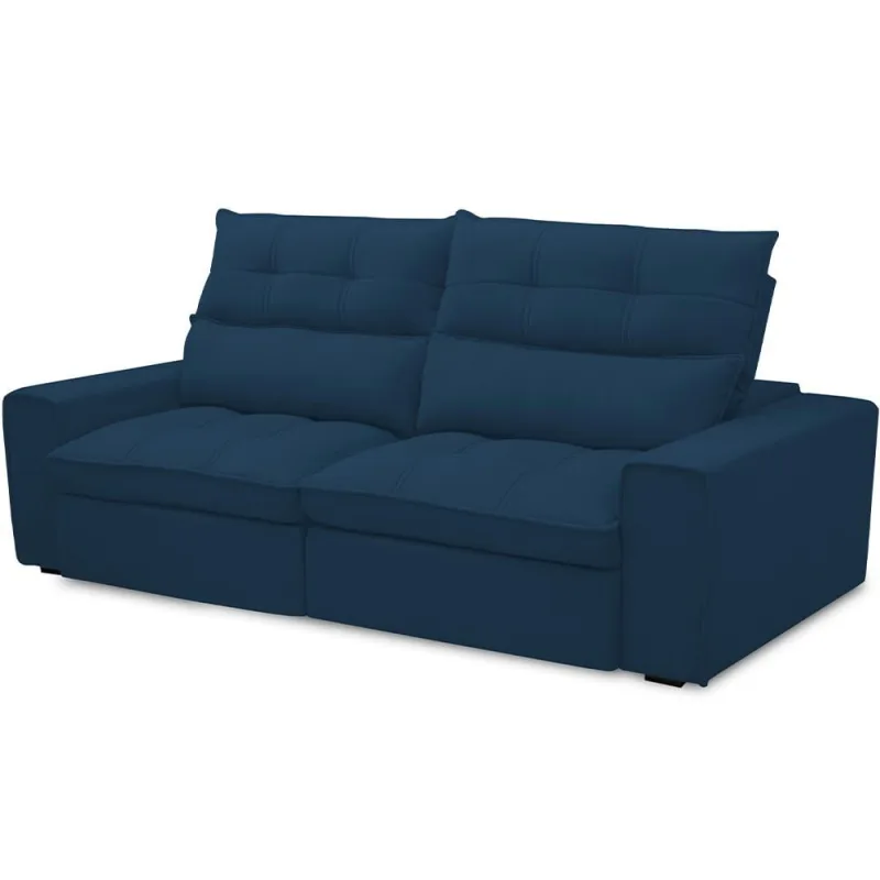 Sofá Retrátil Reclinável Para Sala de Estar Living 230cm Dimas F04 Veludo Azul - Lyam Decor - Lyam Decor