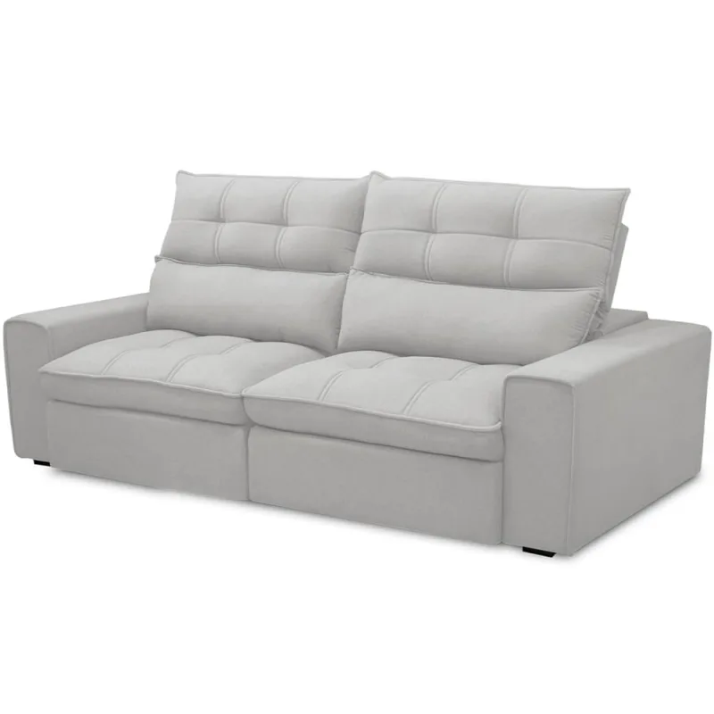 Sofá Retrátil Reclinável Para Sala de Estar Living 230cm Dimas F04 Bouclê Cinza - Lyam Decor - Lyam Decor