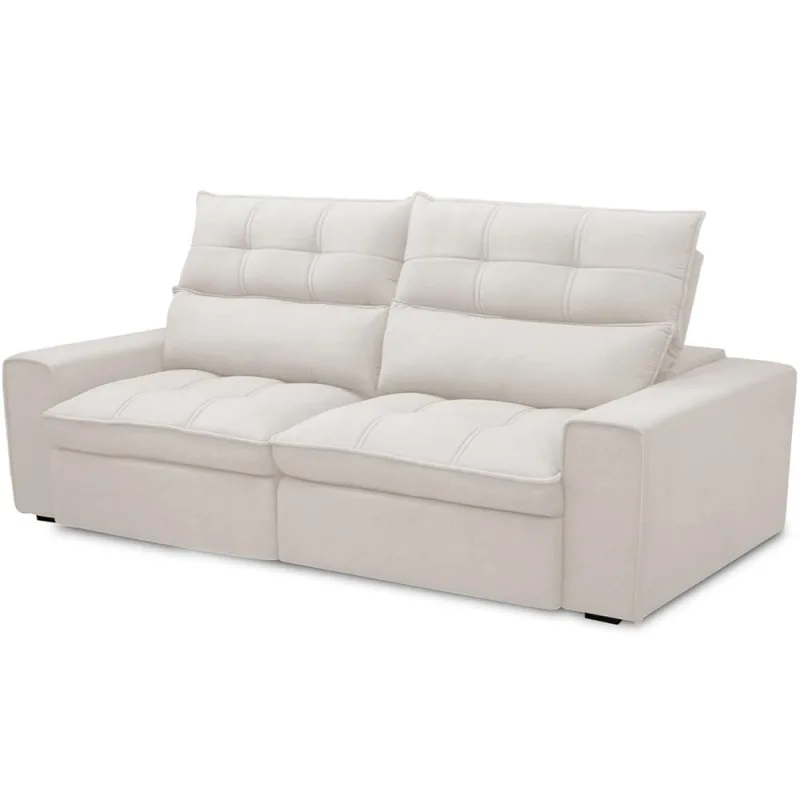 Sofá Retrátil Reclinável Para Sala de Estar Living 230cm Dimas F04 Bouclê Cru - Lyam Decor - Lyam Decor