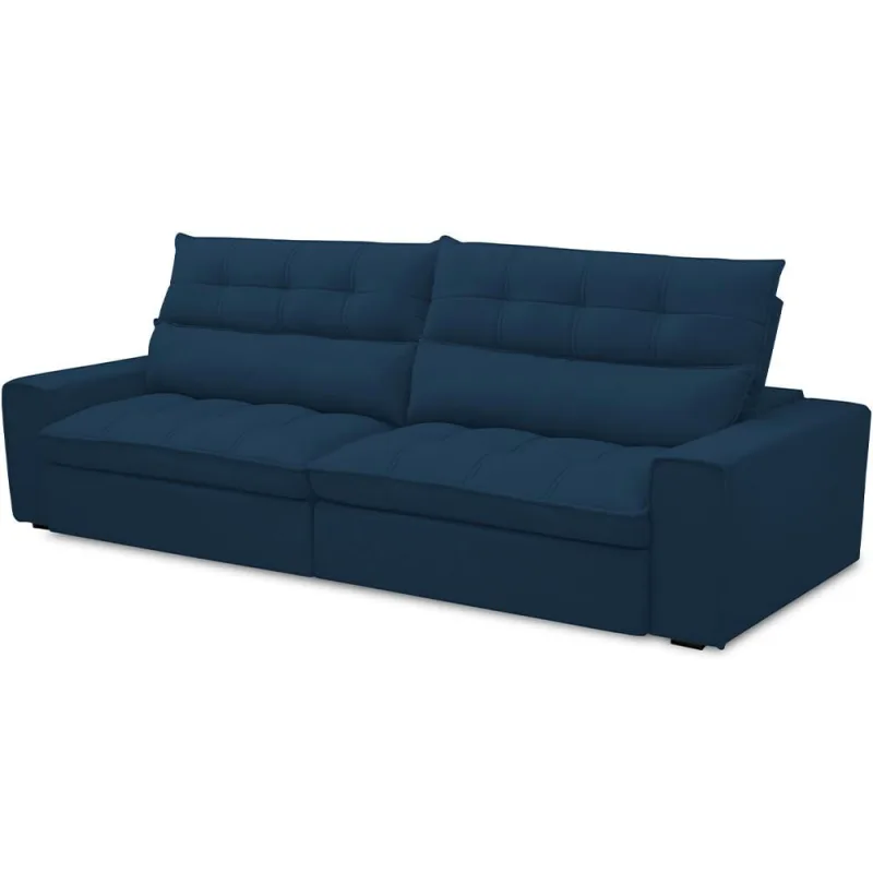 Sofá Retrátil Reclinável Para Sala de Estar Living 250cm Dimas F04 Veludo Azul - Lyam Decor - Lyam Decor - Móveis