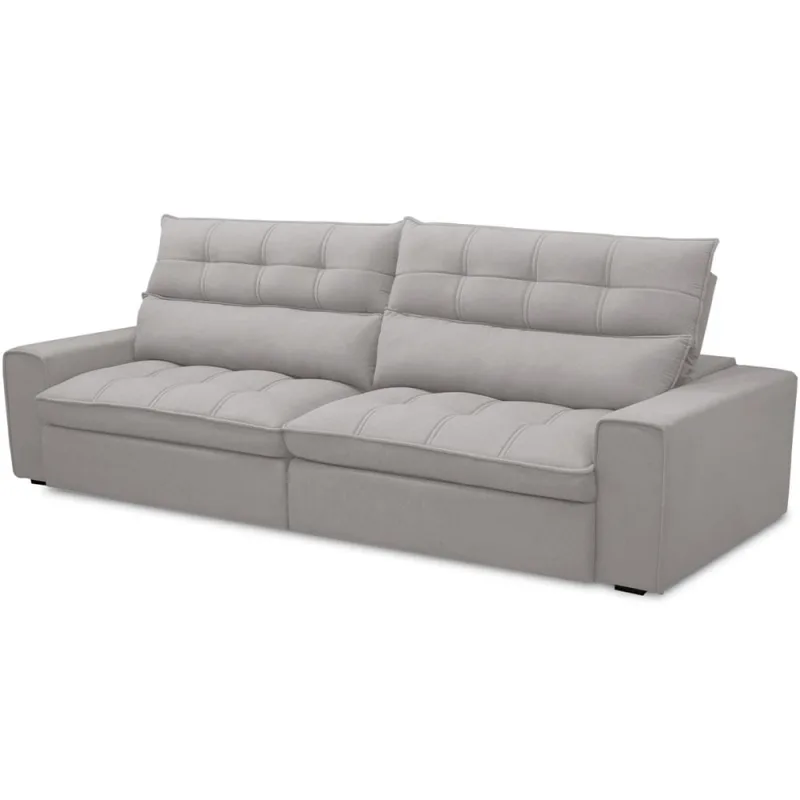 Sofá Retrátil Reclinável Para Sala de Estar Living 250cm Dimas F04 Veludo Cinza - Lyam Decor - Lyam Decor
